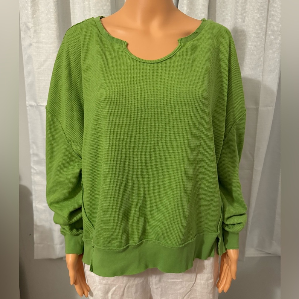 Cool Blue Velvet size S green waffle knit long sleeve distressed shirt new